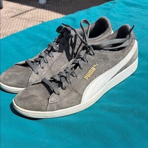 Puma Gray and White Sneakers with Suede Finish
